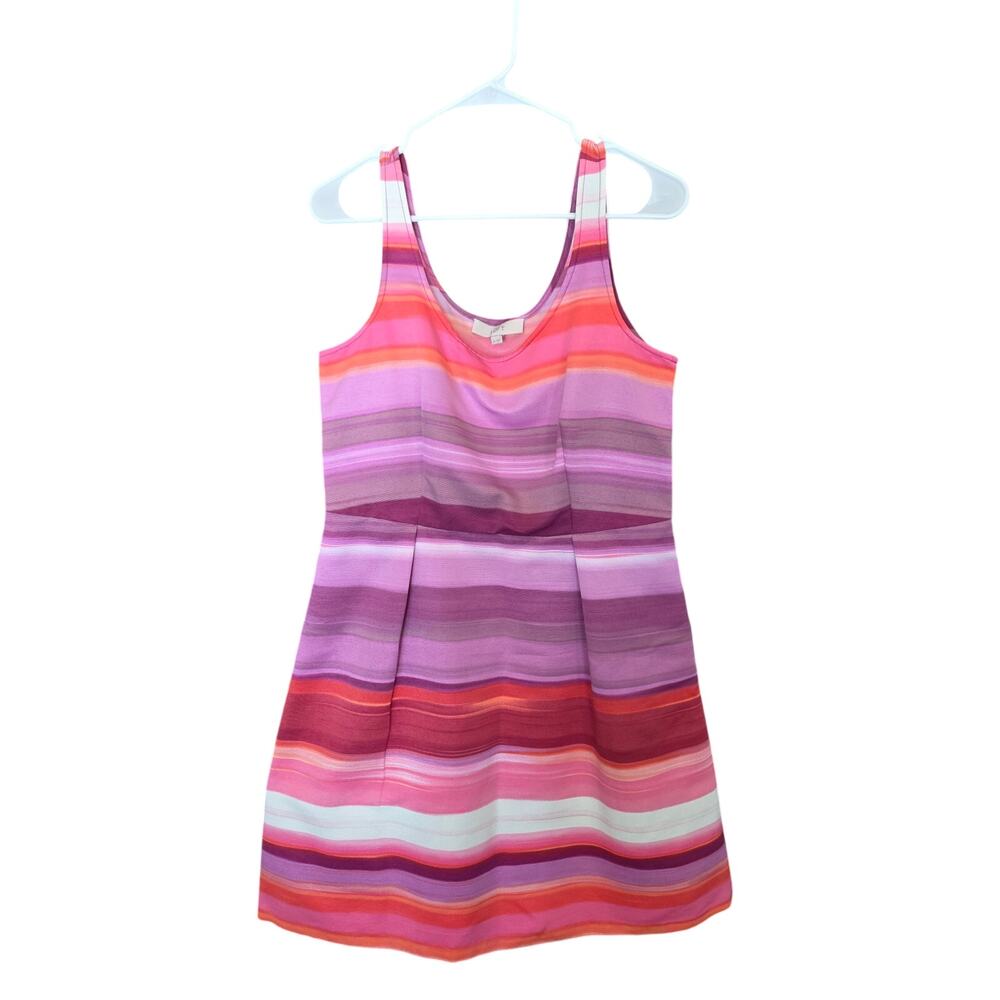 Ann Taylor LOFT Tank Dress 10 Womens Mini Multicolor Striped Sleeveless V Neck